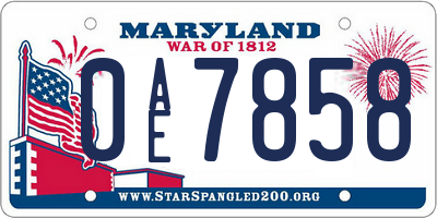 MD license plate 0AE7858