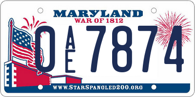 MD license plate 0AE7874