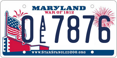 MD license plate 0AE7876