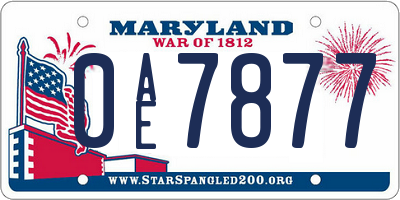 MD license plate 0AE7877