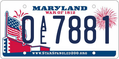 MD license plate 0AE7881