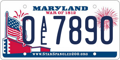 MD license plate 0AE7890