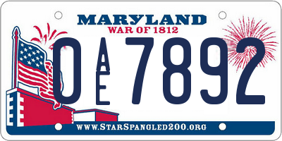 MD license plate 0AE7892