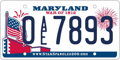 MD license plate 0AE7893