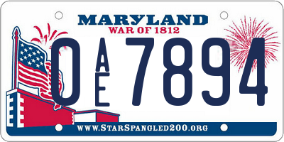 MD license plate 0AE7894