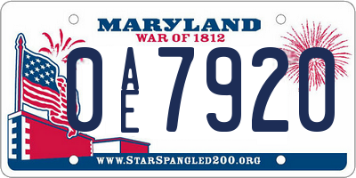 MD license plate 0AE7920