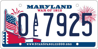 MD license plate 0AE7925