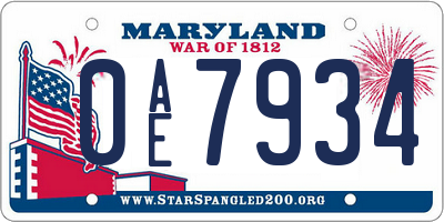 MD license plate 0AE7934