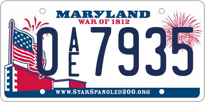 MD license plate 0AE7935