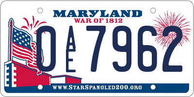MD license plate 0AE7962