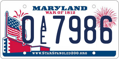 MD license plate 0AE7986