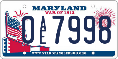 MD license plate 0AE7998