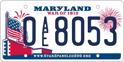 MD license plate 0AE8053