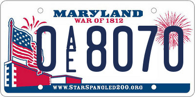 MD license plate 0AE8070
