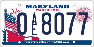MD license plate 0AE8077