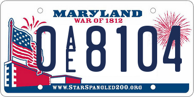 MD license plate 0AE8104