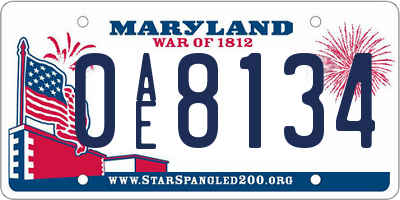 MD license plate 0AE8134