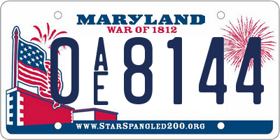 MD license plate 0AE8144