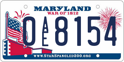 MD license plate 0AE8154