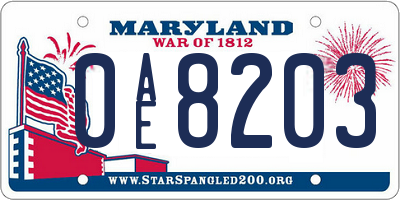 MD license plate 0AE8203