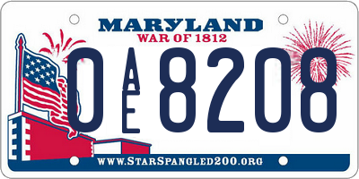 MD license plate 0AE8208