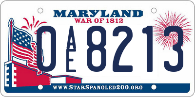 MD license plate 0AE8213