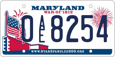MD license plate 0AE8254
