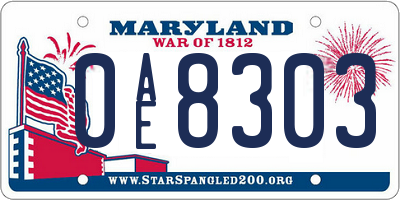 MD license plate 0AE8303