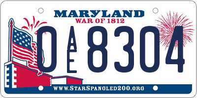 MD license plate 0AE8304