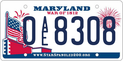 MD license plate 0AE8308