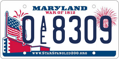 MD license plate 0AE8309