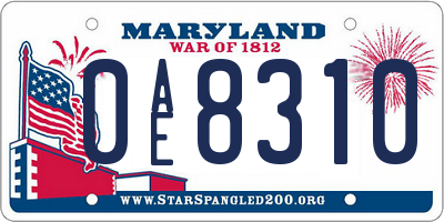 MD license plate 0AE8310