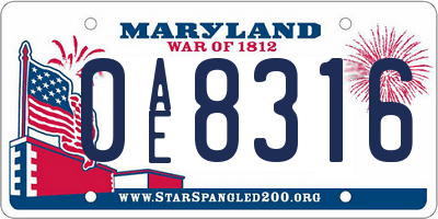 MD license plate 0AE8316