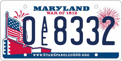 MD license plate 0AE8332