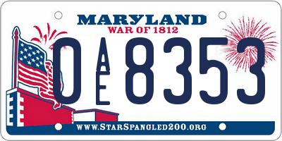 MD license plate 0AE8353