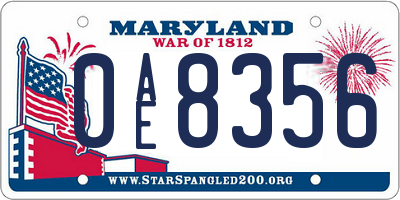 MD license plate 0AE8356
