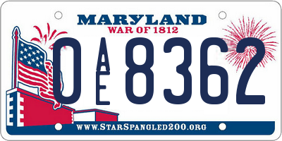 MD license plate 0AE8362