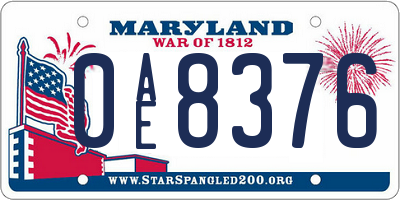 MD license plate 0AE8376