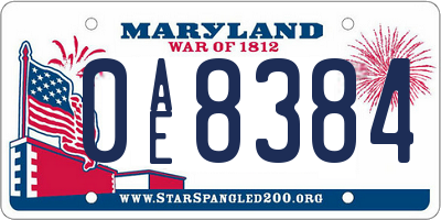 MD license plate 0AE8384