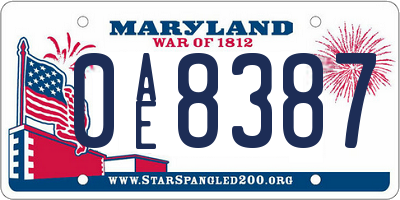 MD license plate 0AE8387