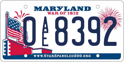 MD license plate 0AE8392