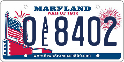MD license plate 0AE8402