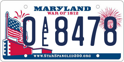 MD license plate 0AE8478