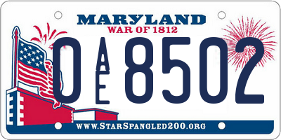 MD license plate 0AE8502
