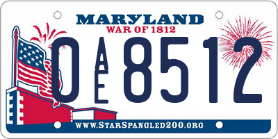 MD license plate 0AE8512