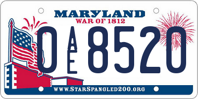 MD license plate 0AE8520