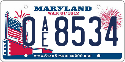 MD license plate 0AE8534