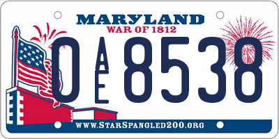 MD license plate 0AE8538