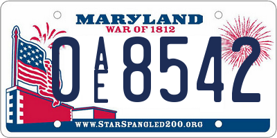 MD license plate 0AE8542