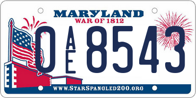 MD license plate 0AE8543